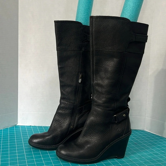 Timberland Black Leather Knee High Boots Size 8.5 - Picture 3 of 10
